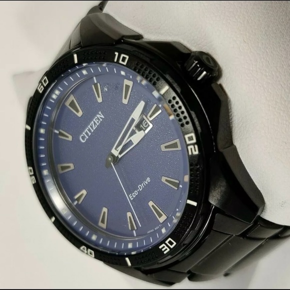 Citizen Eco-Drive Blue Dial Black IP Men's Watch - Picture 2 of 11
